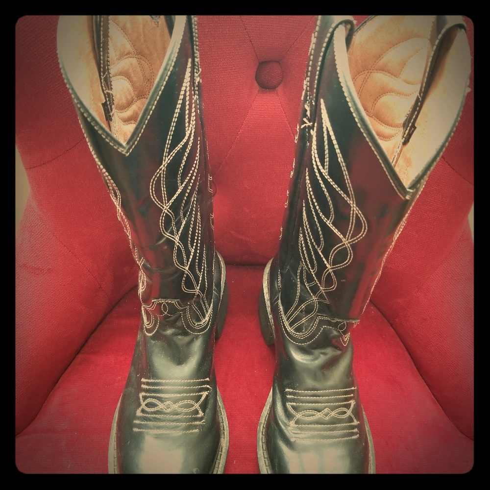 John Fluevog black platform cowboy boots